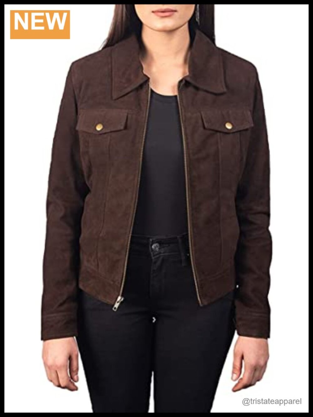 100% Genuine Suede Leather Trucker Jacket Classic Biker Moto Zipper